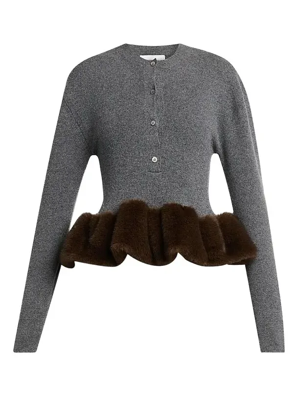 Women's Faux Fur Trim Wool Crewneck Sweater Women's Faux Fur Trim Wool Crewneck Sweater