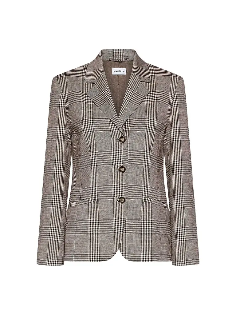 Marella Women's Prince of Wales Blazer - Chocolate - Size 14 | Image 1 Marella Women's Prince of Wales Blazer - Chocolate - Size 14 | Image 1
