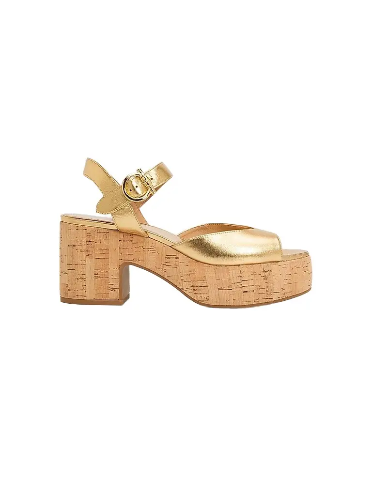 Ferragamo Women's Nerea 75MM Metallic Leather Platform Sandals - Gold Lux Fondo Beige - Size 11 | Image 1 Ferragamo Women's Nerea 75MM Metallic Leather Platform Sandals - Gold Lux Fondo Beige - Size 11 | Image 1
