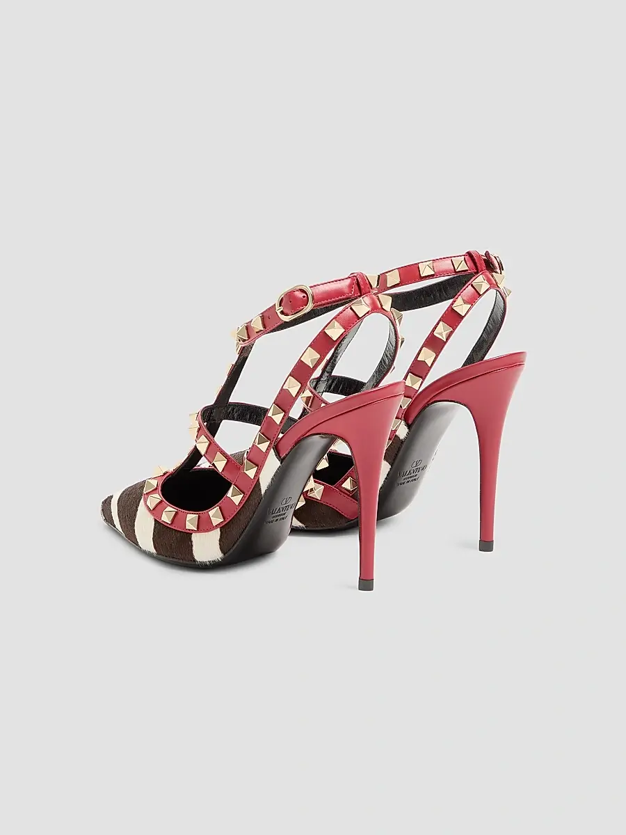 Valentino Women's Rockstud 100MM Pumps in Pony-Effect Calfskin - White Marrone Red | Thumbnail 3