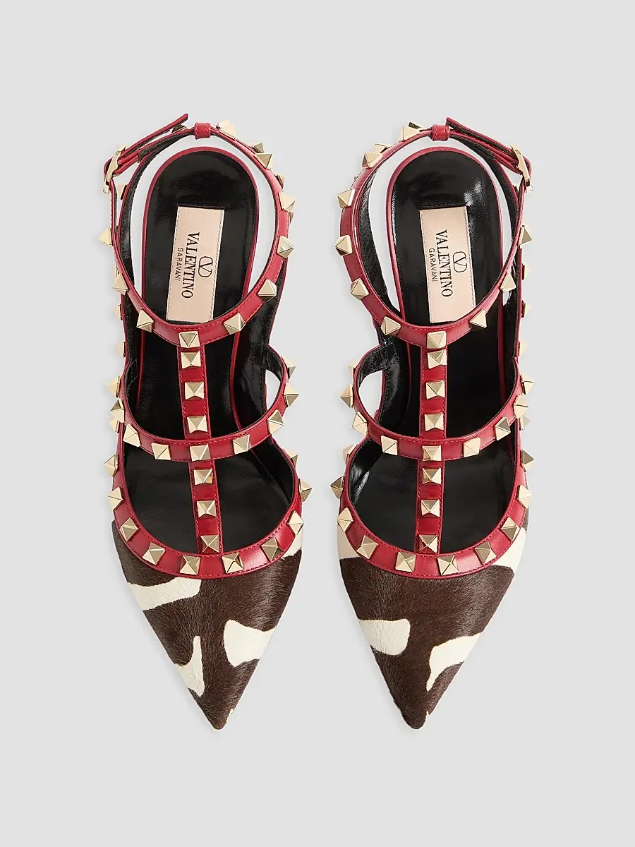 Valentino Women's Rockstud 100MM Pumps in Pony-Effect Calfskin - White Marrone Red | Thumbnail 4