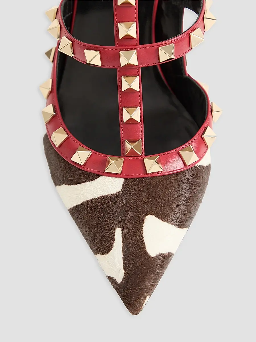 Valentino Women's Rockstud 100MM Pumps in Pony-Effect Calfskin - White Marrone Red | Thumbnail 5