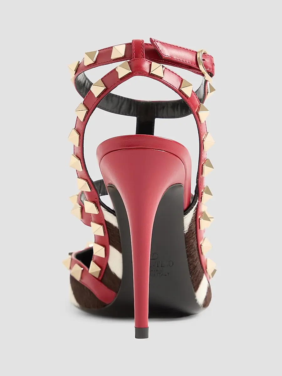 Valentino Women's Rockstud 100MM Pumps in Pony-Effect Calfskin - White Marrone Red | Thumbnail 6