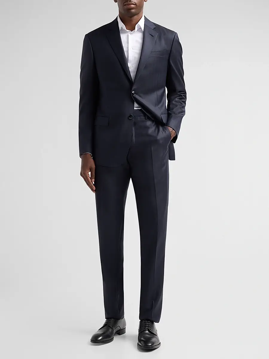 Giorgio Armani Men's Striped Herringbone Wool Single-Breasted Suit | Thumbnail 2