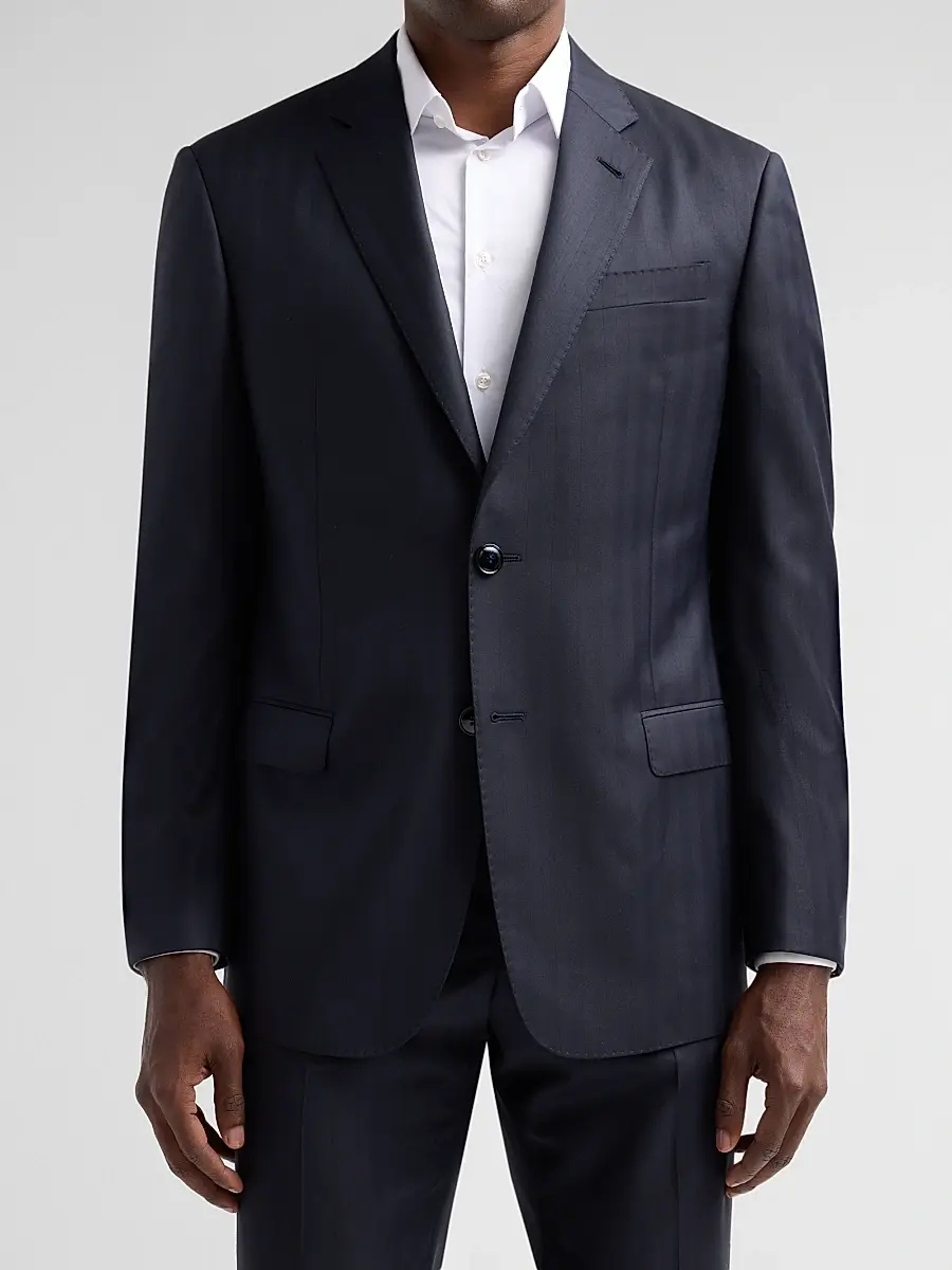 Giorgio Armani Men's Striped Herringbone Wool Single-Breasted Suit | Thumbnail 4