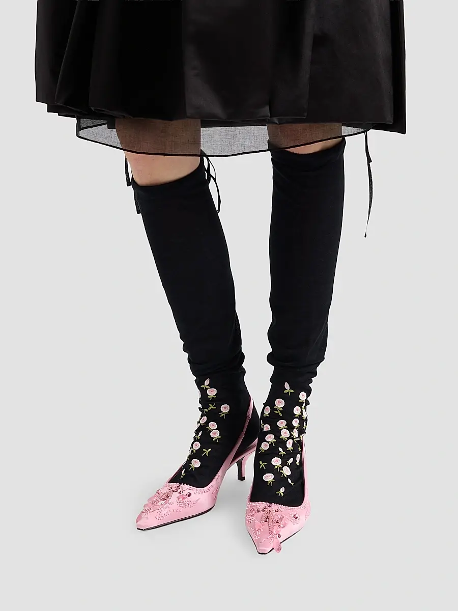 Prada Women's Embroidered Over the Knee Cotton Socks | Thumbnail 4