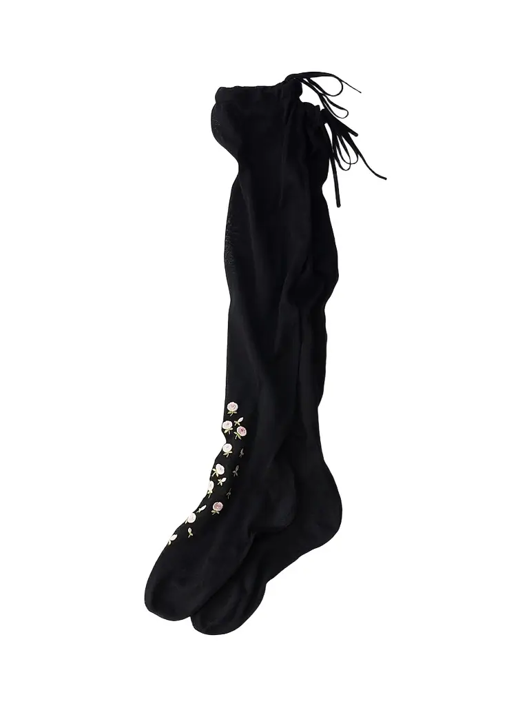 Prada Women's Embroidered Over the Knee Cotton Socks - Black | Image 1 Prada Women's Embroidered Over the Knee Cotton Socks - Black | Image 1