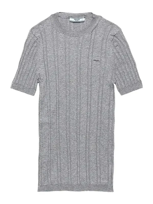 Women's Short-Sleeved Ribbed Knit Cotton Sweater Women's Short-Sleeved Ribbed Knit Cotton Sweater