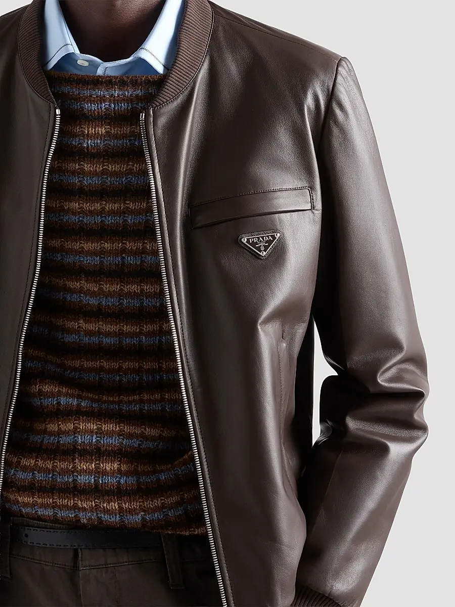 Prada Men's Nappa Leather Bomber Jacket | Thumbnail 5 Prada Men's Nappa Leather Bomber Jacket | Thumbnail 5
