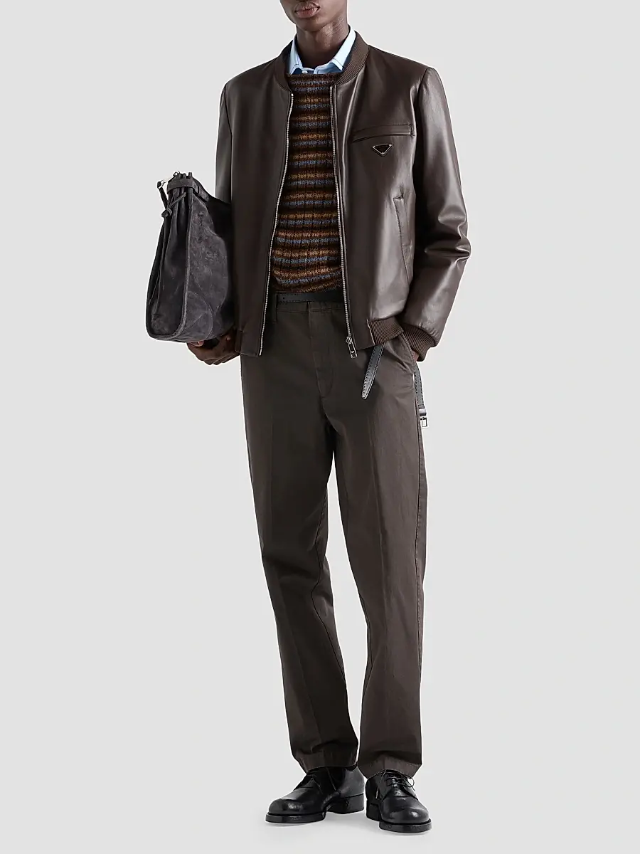 Prada Men's Nappa Leather Bomber Jacket | Thumbnail 6 Prada Men's Nappa Leather Bomber Jacket | Thumbnail 6