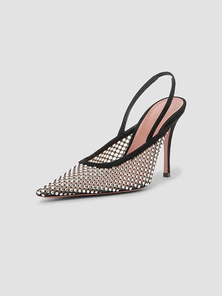 Amina Muaddi Women's Felicia 100MM Crystal-Embellished Net & Suede Slingback Pumps | Thumbnail 2