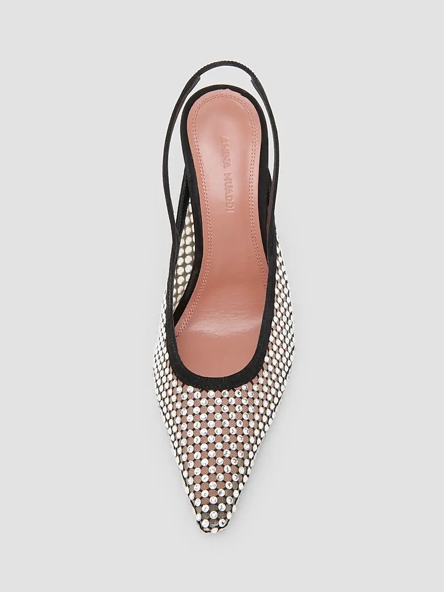 Amina Muaddi Women's Felicia 100MM Crystal-Embellished Net & Suede Slingback Pumps | Thumbnail 4