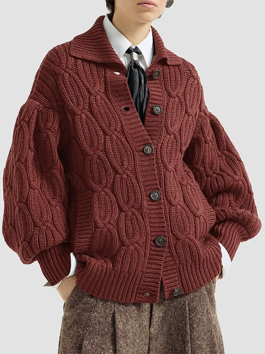 Brunello Cucinelli Women's Cashmere Feather Yarn Heritage Cable Cardigan | Thumbnail 3 Brunello Cucinelli Women's Cashmere Feather Yarn Heritage Cable Cardigan | Thumbnail 3