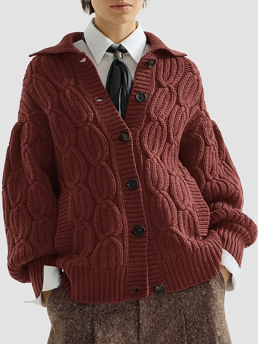 Brunello Cucinelli Women's Cashmere Feather Yarn Heritage Cable Cardigan | Thumbnail 5 Brunello Cucinelli Women's Cashmere Feather Yarn Heritage Cable Cardigan | Thumbnail 5