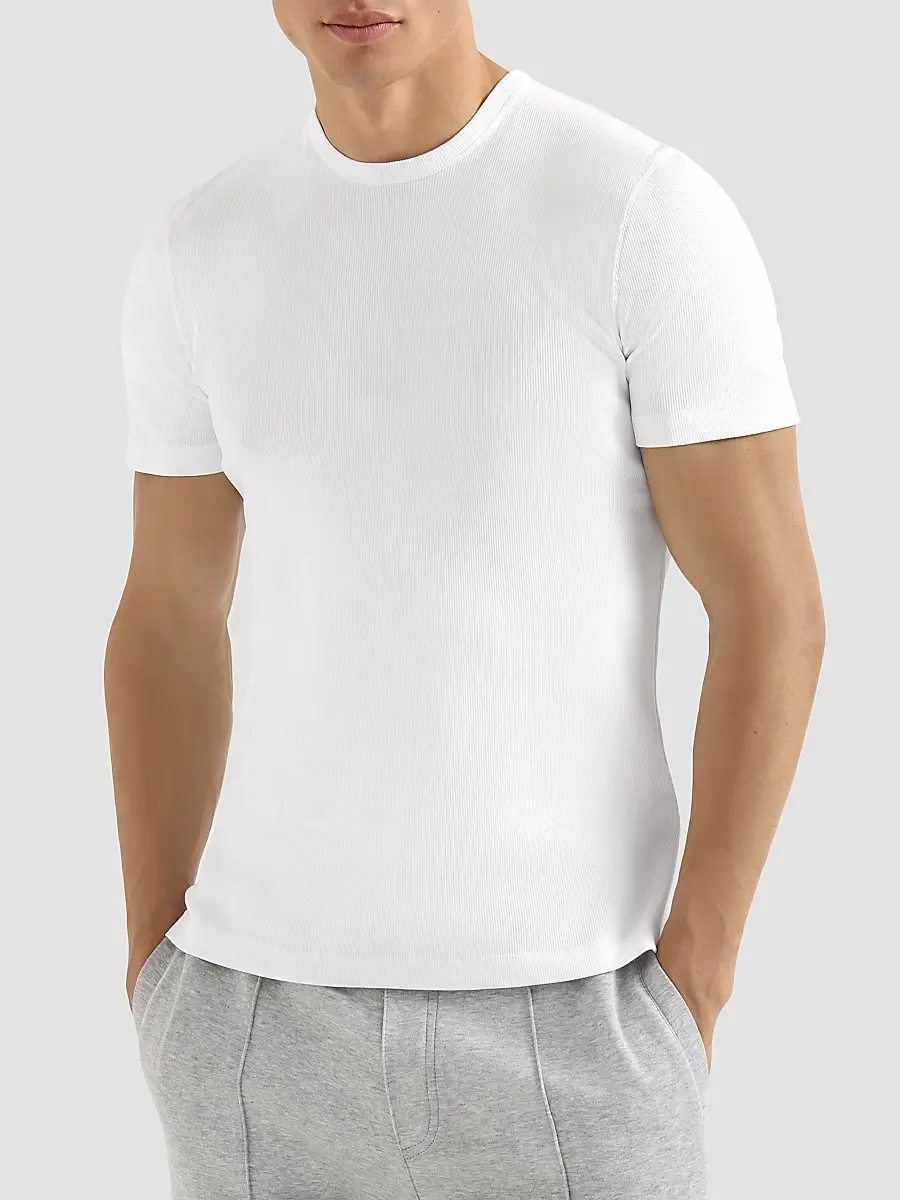 Brunello Cucinelli Men's Stretch Cotton and Modal Ribbed Jersey Crewneck T-Shirt | Thumbnail 3 Brunello Cucinelli Men's Stretch Cotton and Modal Ribbed Jersey Crewneck T-Shirt | Thumbnail 3