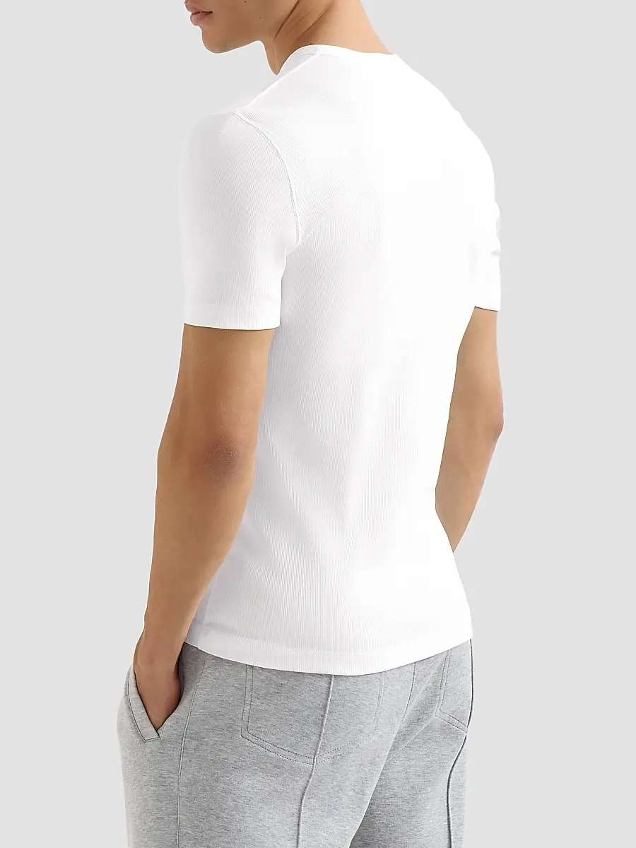 Brunello Cucinelli Men's Stretch Cotton and Modal Ribbed Jersey Crewneck T-Shirt | Thumbnail 4 Brunello Cucinelli Men's Stretch Cotton and Modal Ribbed Jersey Crewneck T-Shirt | Thumbnail 4