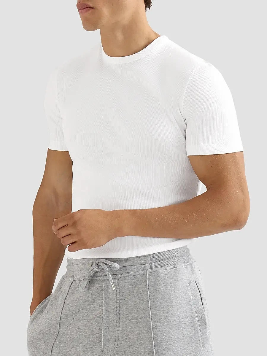 Brunello Cucinelli Men's Stretch Cotton and Modal Ribbed Jersey Crewneck T-Shirt | Thumbnail 5 Brunello Cucinelli Men's Stretch Cotton and Modal Ribbed Jersey Crewneck T-Shirt | Thumbnail 5