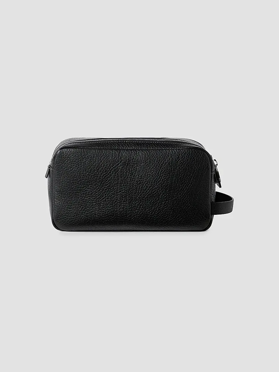Brunello Cucinelli Grained Calfskin Beauty Case with Double Zipper - Black | Thumbnail 3