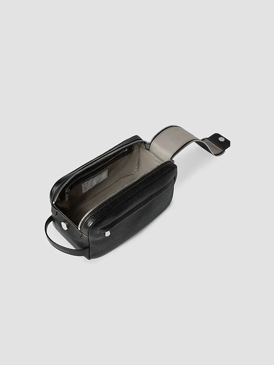 Brunello Cucinelli Grained Calfskin Beauty Case with Double Zipper - Black | Thumbnail 4