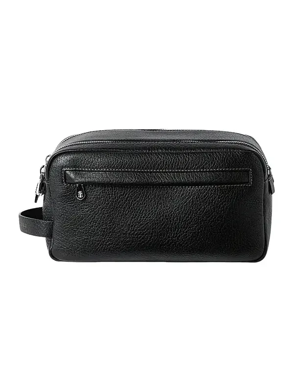 Grained Calfskin Beauty Case with Double Zipper - Black