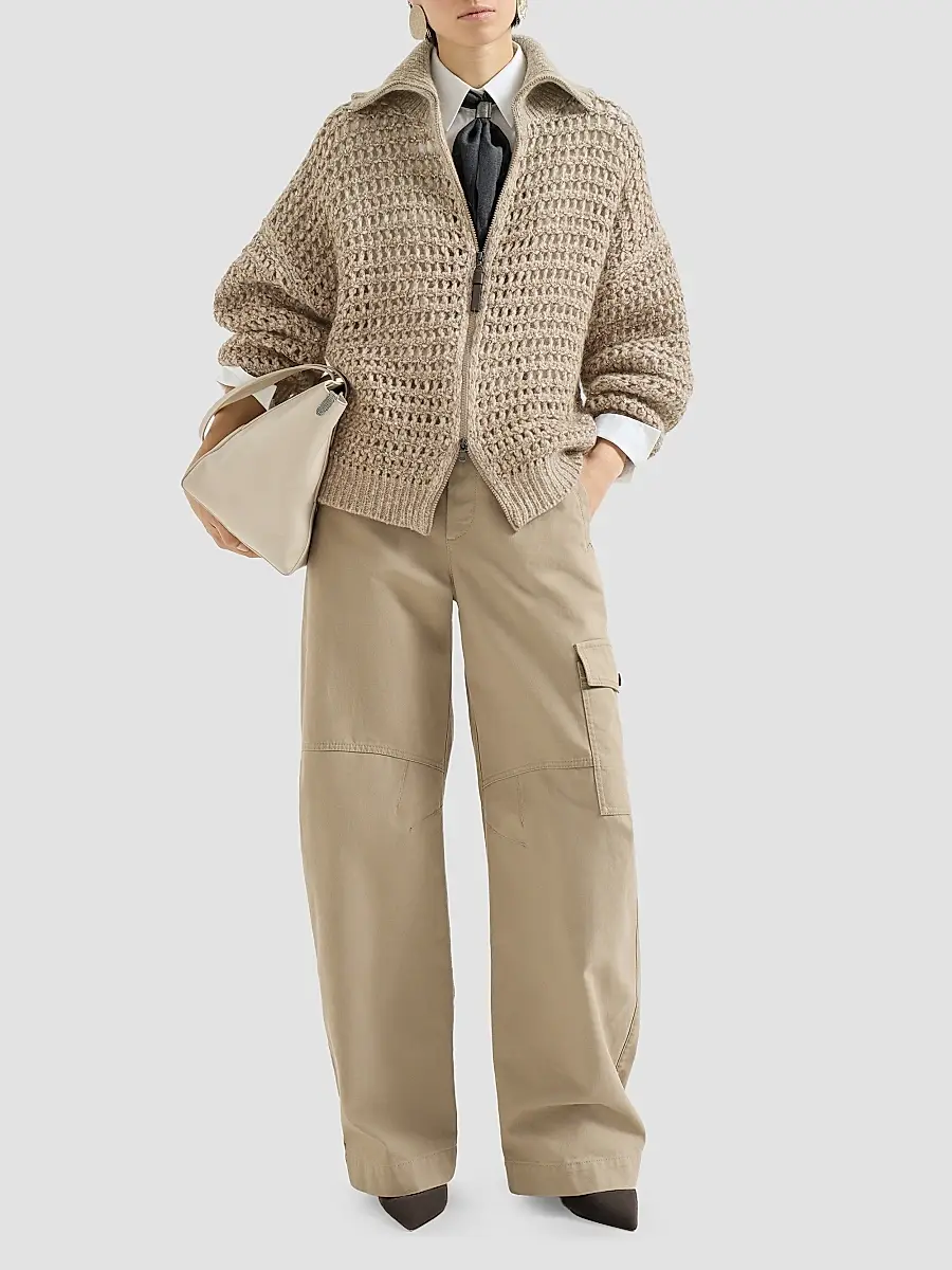 Brunello Cucinelli Women's Dazzling Soft Virgin Wool and Cashmere Net Cardigan | Thumbnail 2 Brunello Cucinelli Women's Dazzling Soft Virgin Wool and Cashmere Net Cardigan | Thumbnail 2
