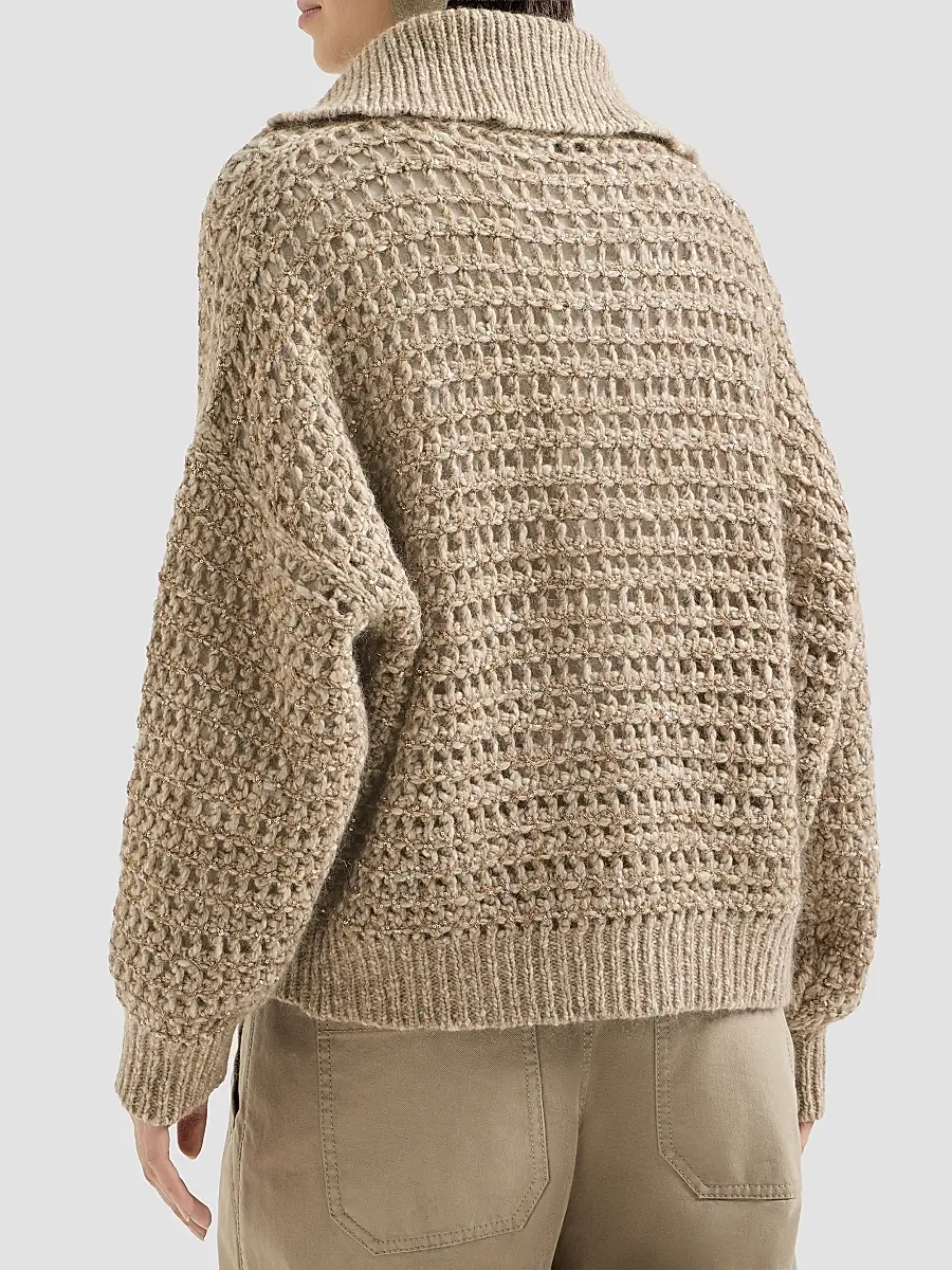 Brunello Cucinelli Women's Dazzling Soft Virgin Wool and Cashmere Net Cardigan | Thumbnail 4 Brunello Cucinelli Women's Dazzling Soft Virgin Wool and Cashmere Net Cardigan | Thumbnail 4
