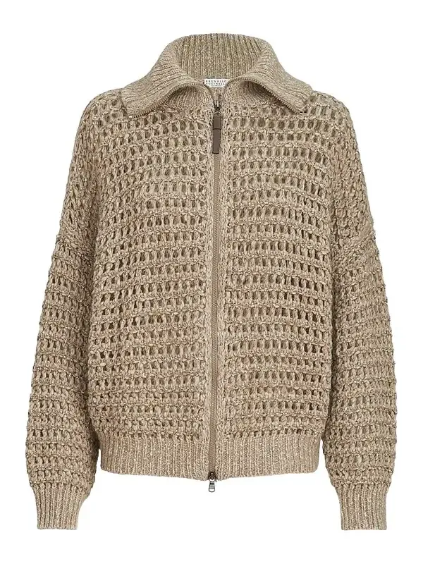 Women's Dazzling Soft Virgin Wool and Cashmere Net Cardigan