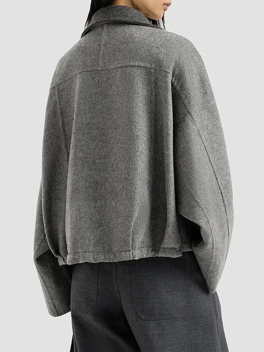 Brunello Cucinelli Women's Hand-Crafted Bomber Jacket in Virgin Wool Double Cloth with Shiny Zipper Pull | Thumbnail 4