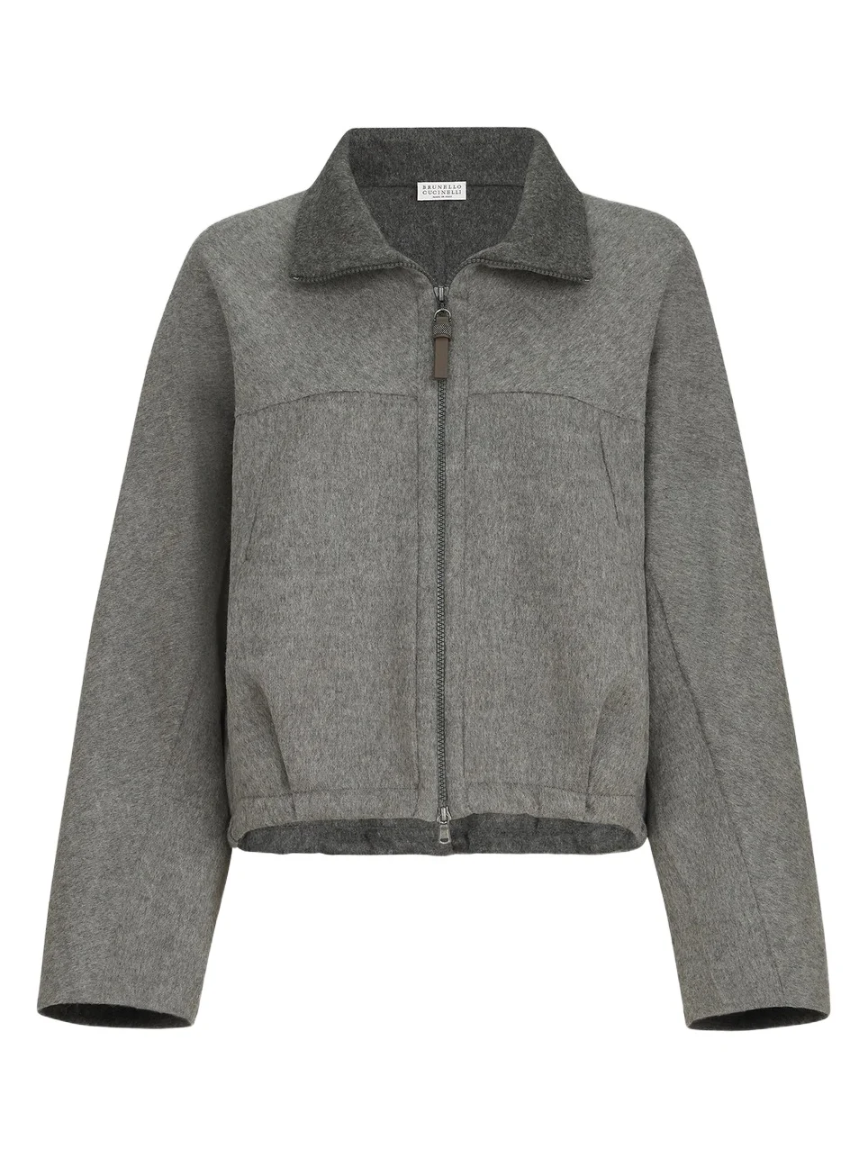 Women's Hand-Crafted Bomber Jacket in Virgin Wool Double Cloth with Shiny Zipper Pull