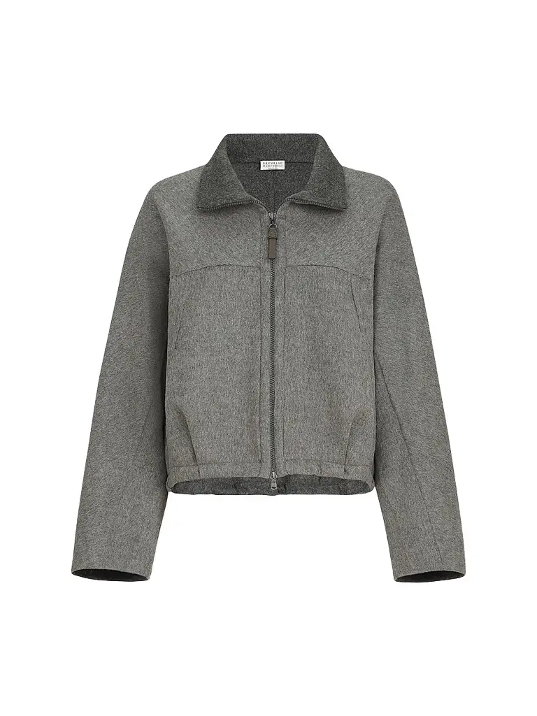 Brunello Cucinelli Women's Hand-Crafted Bomber Jacket in Virgin Wool Double Cloth with Shiny Zipper Pull - Dark Grey | Image 1 Brunello Cucinelli Women's Hand-Crafted Bomber Jacket in Virgin Wool Double Cloth with Shiny Zipper Pull - Dark Grey | Image 1