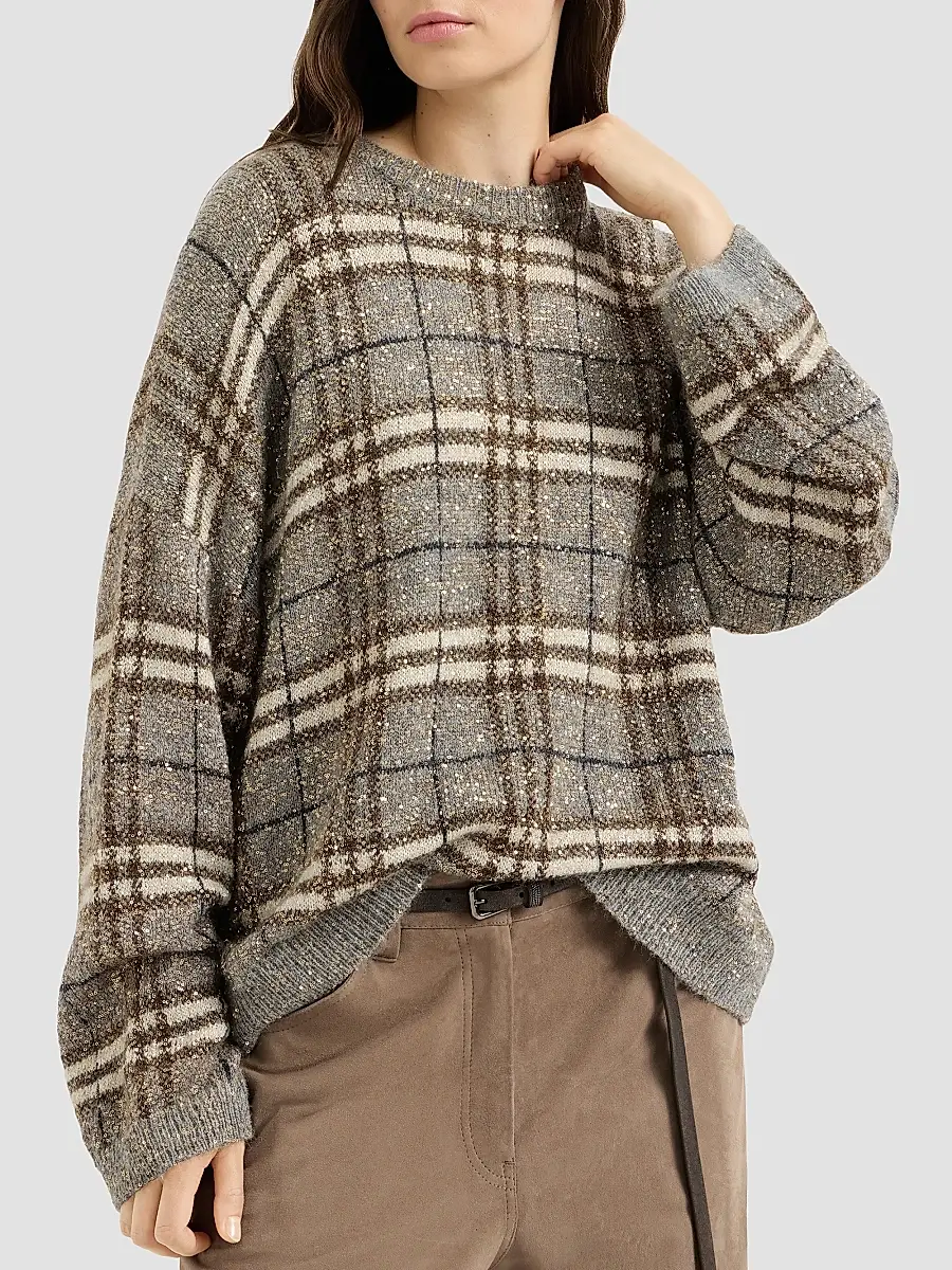 Brunello Cucinelli Women's Dazzling Mohair Prince of Wales Sweater | Thumbnail 3 Brunello Cucinelli Women's Dazzling Mohair Prince of Wales Sweater | Thumbnail 3