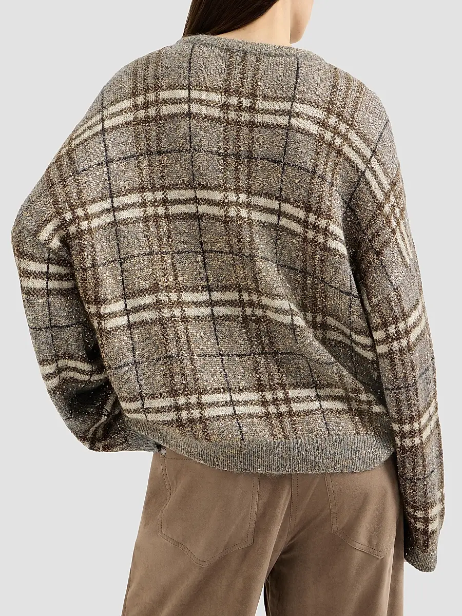 Brunello Cucinelli Women's Dazzling Mohair Prince of Wales Sweater | Thumbnail 4 Brunello Cucinelli Women's Dazzling Mohair Prince of Wales Sweater | Thumbnail 4