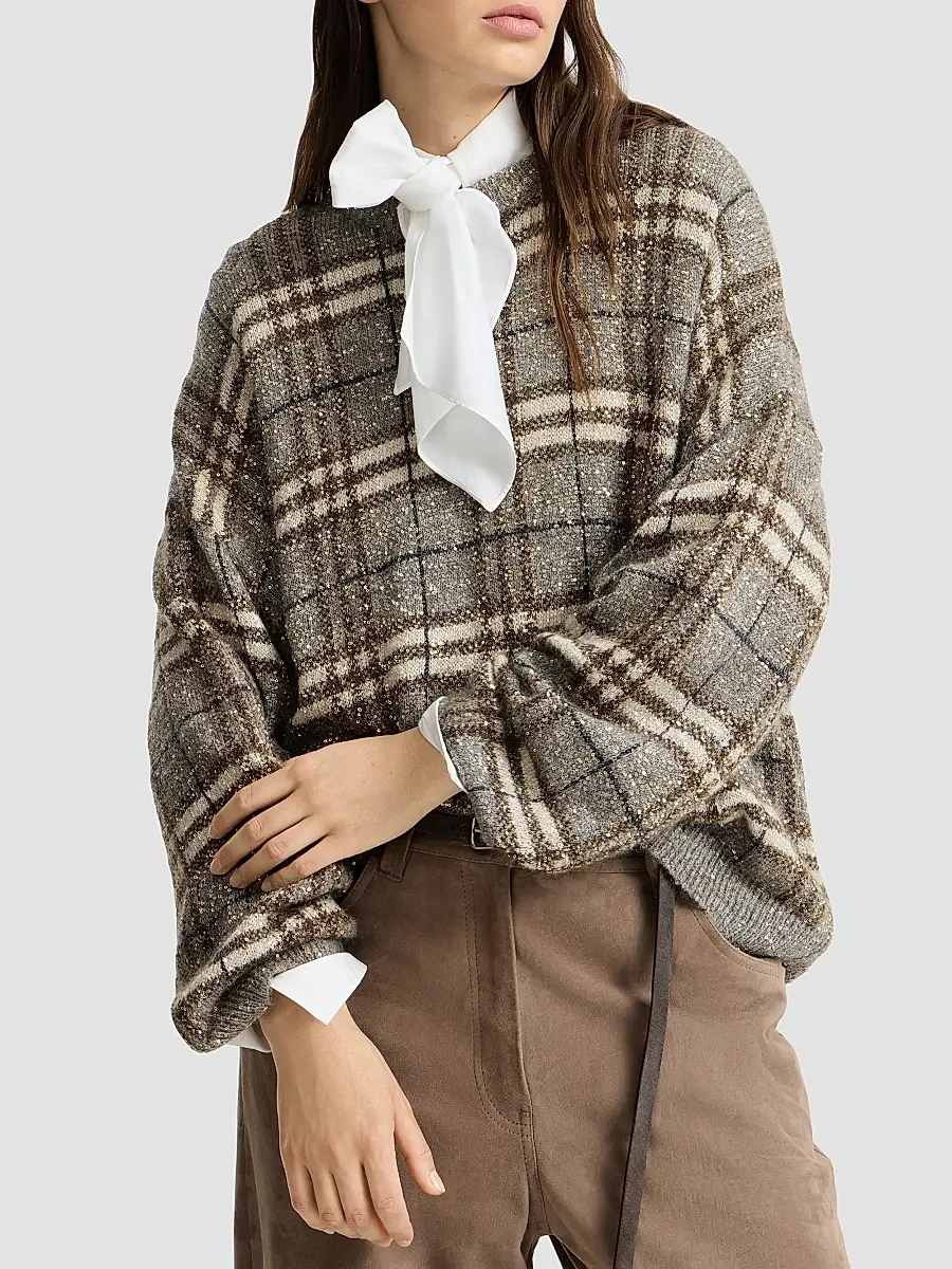 Brunello Cucinelli Women's Dazzling Mohair Prince of Wales Sweater | Thumbnail 5 Brunello Cucinelli Women's Dazzling Mohair Prince of Wales Sweater | Thumbnail 5