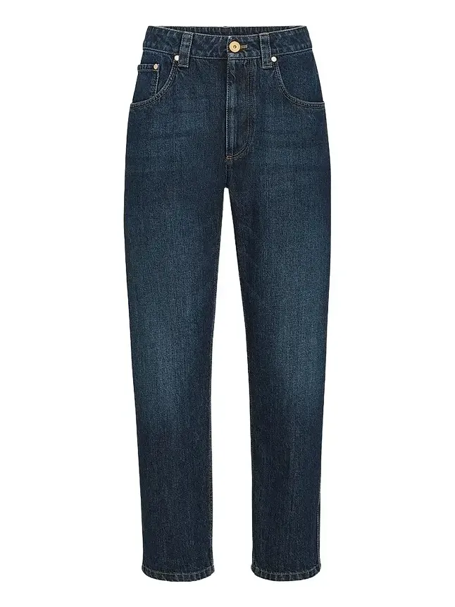 Women's Authentic Denim Straight Trousers With Shiny Bartack - Denim
