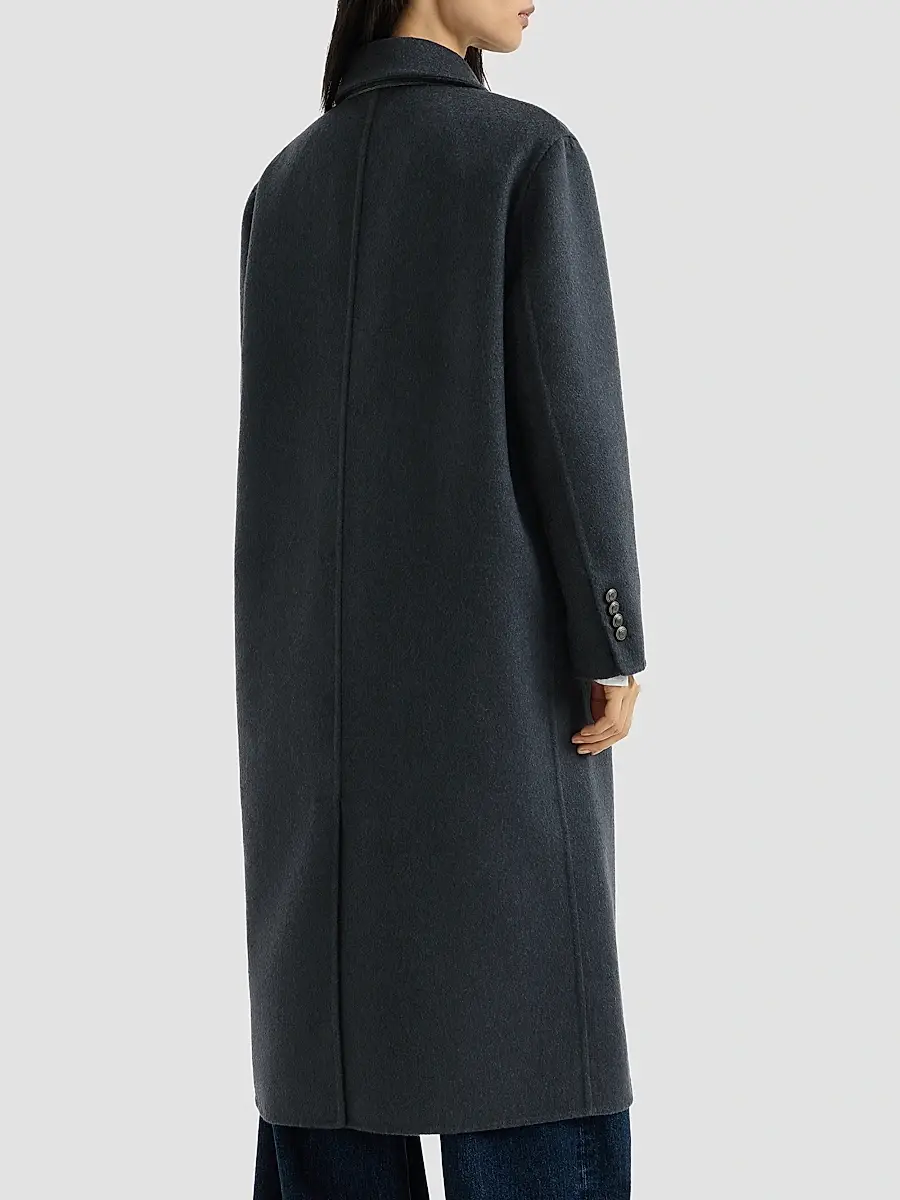 Brunello Cucinelli Women's Hand-Crafted Coat in Cashmere Beaver Double Cloth with Monili - Blue | Thumbnail 4