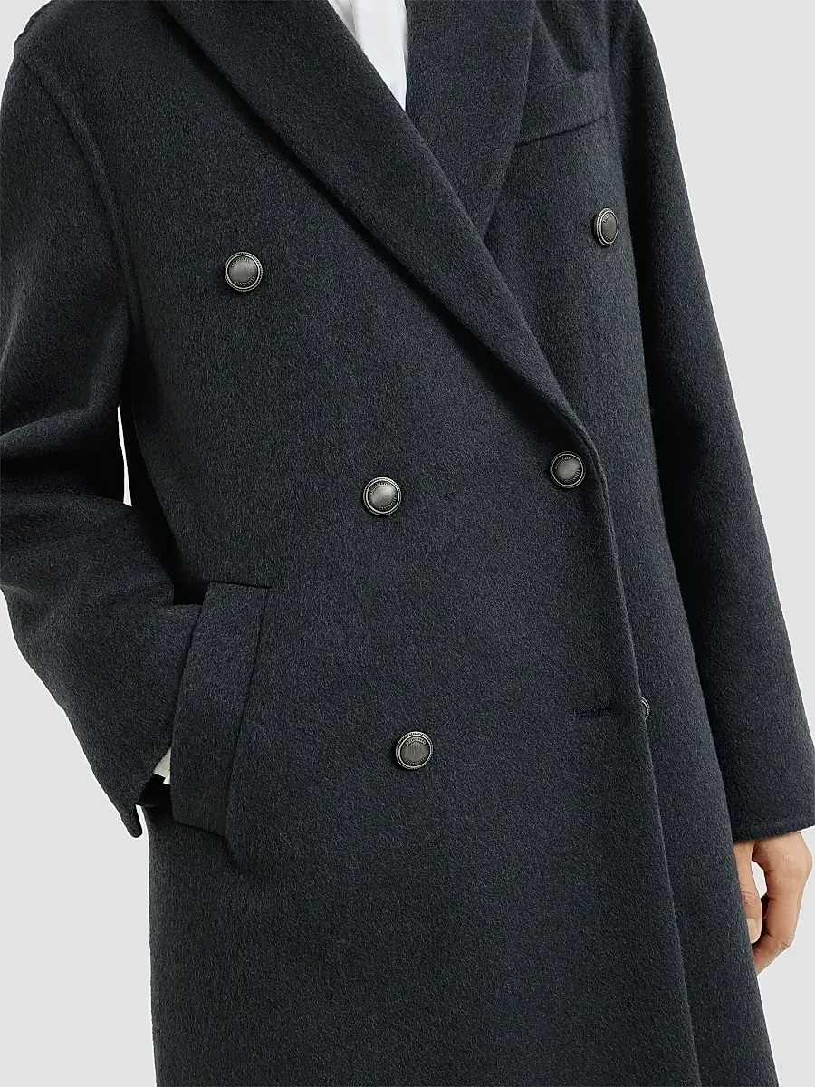 Brunello Cucinelli Women's Hand-Crafted Coat in Cashmere Beaver Double Cloth with Monili - Blue | Thumbnail 6