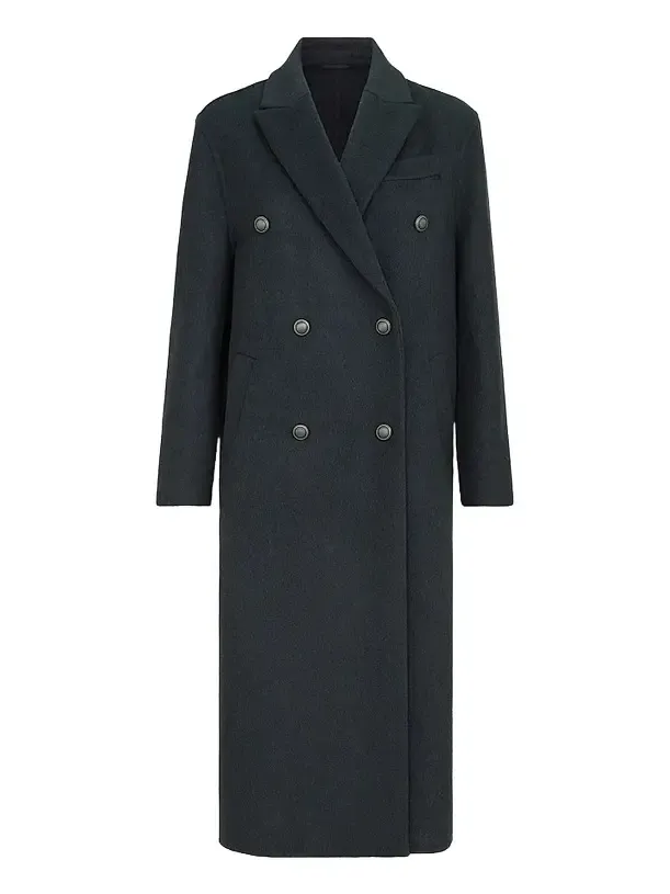 Women's Hand-Crafted Coat in Cashmere Beaver Double Cloth with Monili - Blue Women's Hand-Crafted Coat in Cashmere Beaver Double Cloth with Monili - Blue