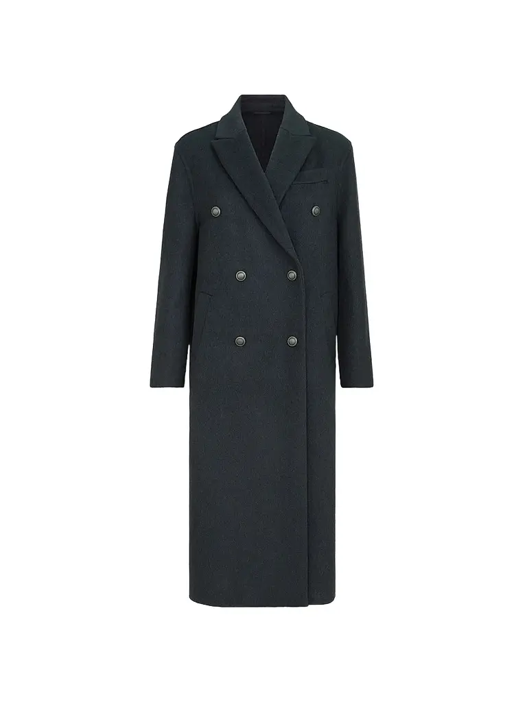 Brunello Cucinelli Women's Hand-Crafted Coat in Cashmere Beaver Double Cloth with Monili - Blue - Size 4 | Image 1 Brunello Cucinelli Women's Hand-Crafted Coat in Cashmere Beaver Double Cloth with Monili - Blue - Size 4 | Image 1