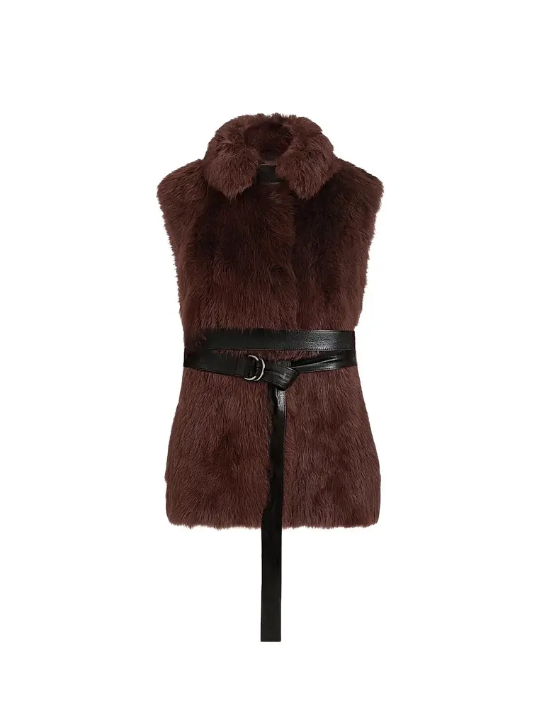 Brunello Cucinelli Women's Lux Shearling Vest with Nappa Leather Belt and Monili - Burgundy - Size 4 | Image 1 Brunello Cucinelli Women's Lux Shearling Vest with Nappa Leather Belt and Monili - Burgundy - Size 4 | Image 1