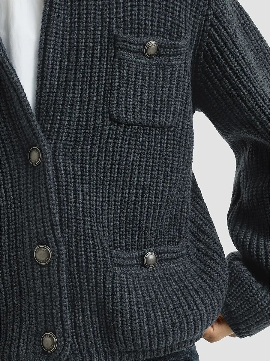 Brunello Cucinelli Women's Cashmere Feather Yarn English Rib Cardigan | Thumbnail 6 Brunello Cucinelli Women's Cashmere Feather Yarn English Rib Cardigan | Thumbnail 6
