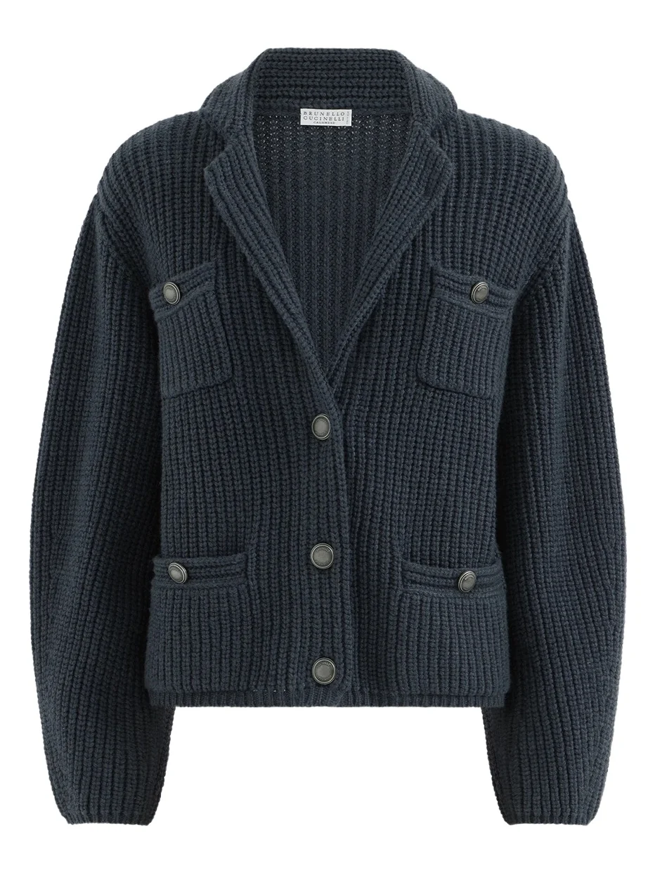 Women's Cashmere Feather Yarn English Rib Cardigan