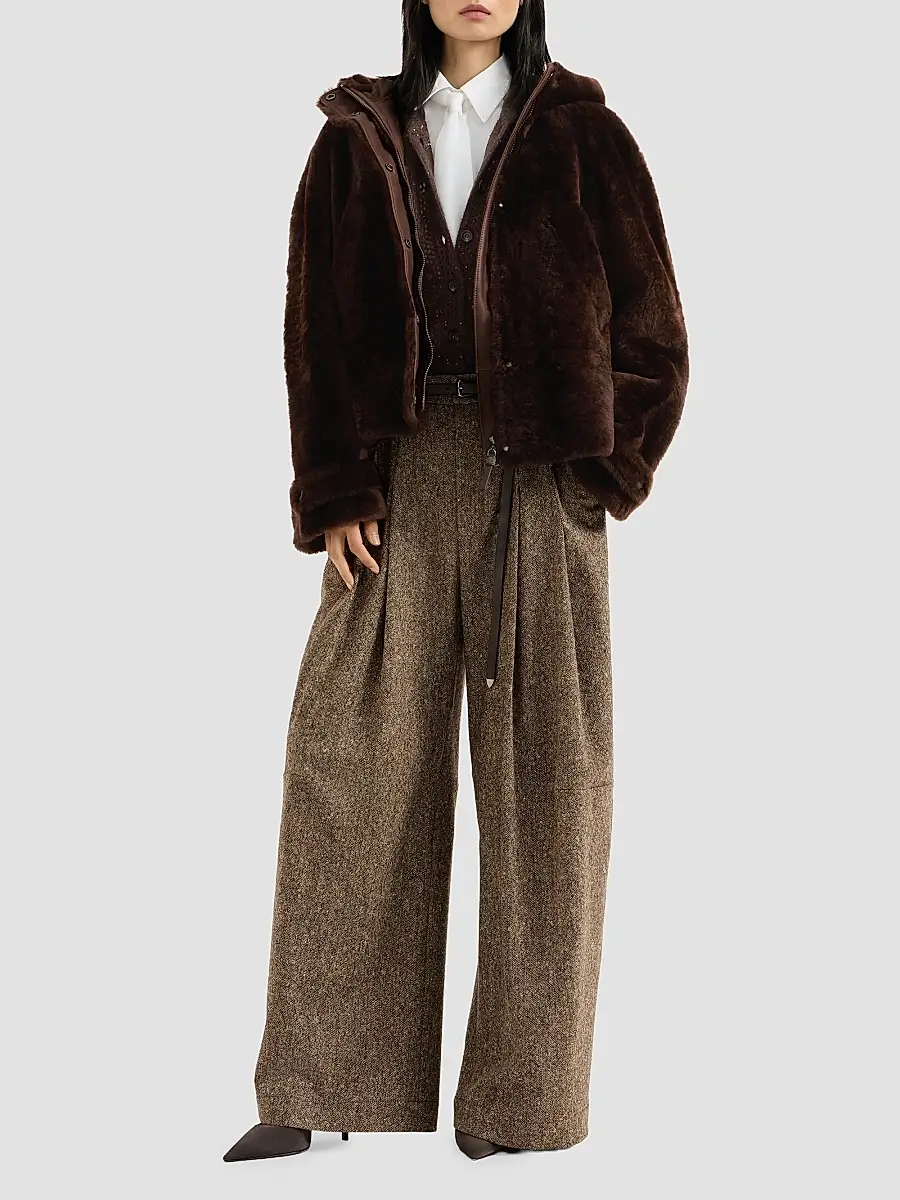 Brunello Cucinelli Women's Lace Flowers Cardigan in Sparkling Mohair and Virgin Wool - Brown | Thumbnail 2
