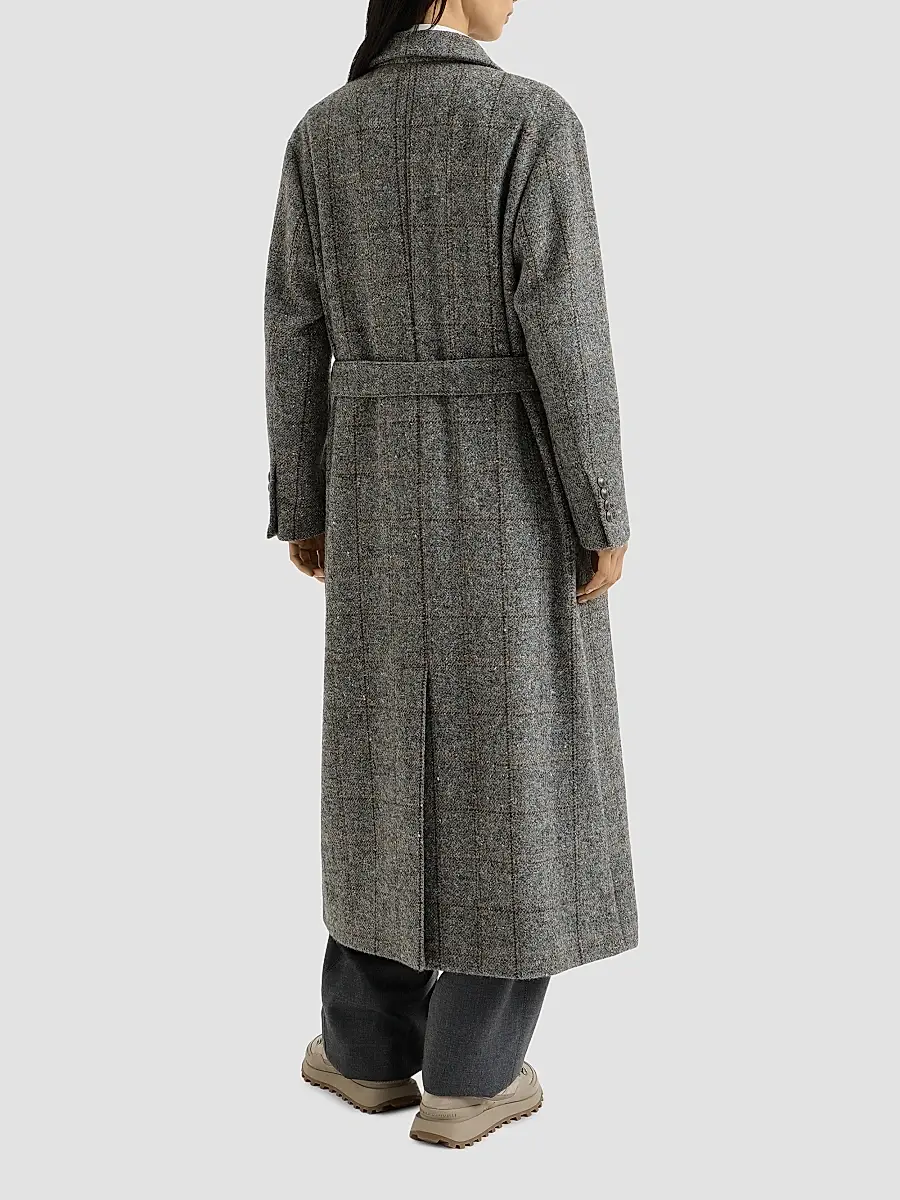 Brunello Cucinelli Women's Techno Alpaca Check Tweed Coat with Monili - Dark Grey | Thumbnail 4 Brunello Cucinelli Women's Techno Alpaca Check Tweed Coat with Monili - Dark Grey | Thumbnail 4