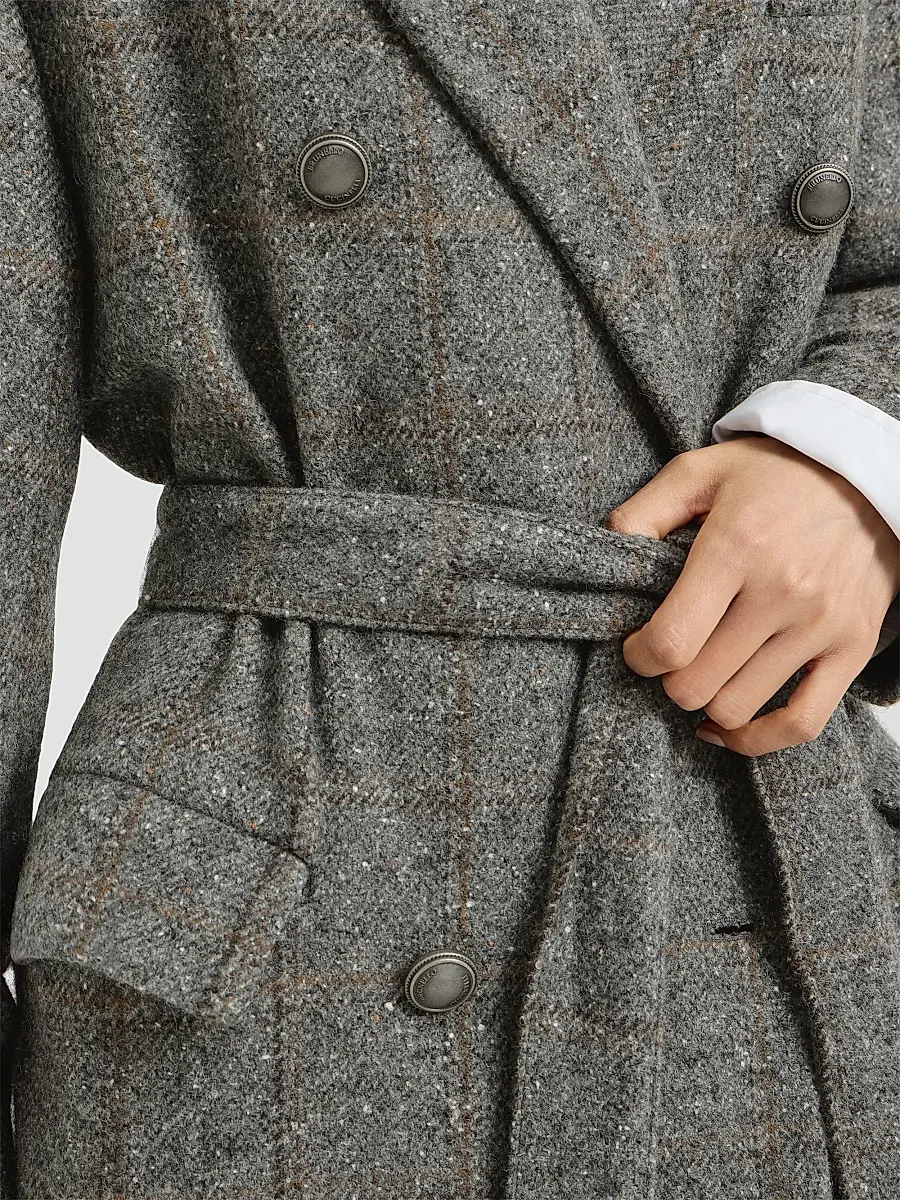 Brunello Cucinelli Women's Techno Alpaca Check Tweed Coat with Monili - Dark Grey | Thumbnail 6 Brunello Cucinelli Women's Techno Alpaca Check Tweed Coat with Monili - Dark Grey | Thumbnail 6