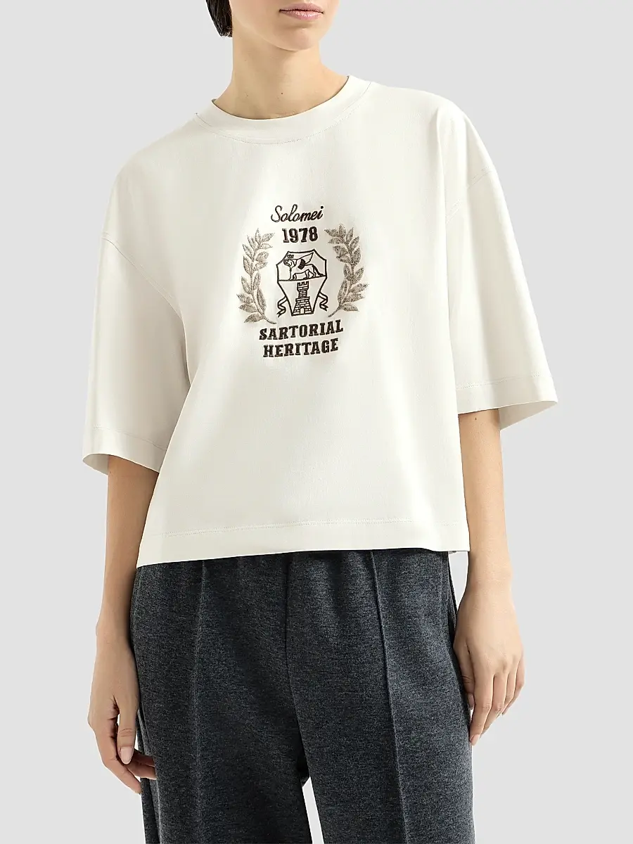Brunello Cucinelli Women's Cotton Jersey T-Shirt with Embroidery - Butter | Thumbnail 3 Brunello Cucinelli Women's Cotton Jersey T-Shirt with Embroidery - Butter | Thumbnail 3