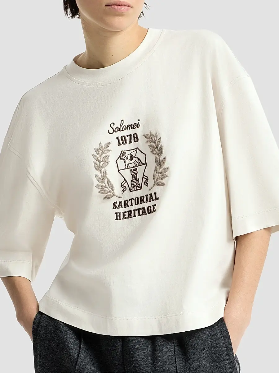 Brunello Cucinelli Women's Cotton Jersey T-Shirt with Embroidery - Butter | Thumbnail 5 Brunello Cucinelli Women's Cotton Jersey T-Shirt with Embroidery - Butter | Thumbnail 5