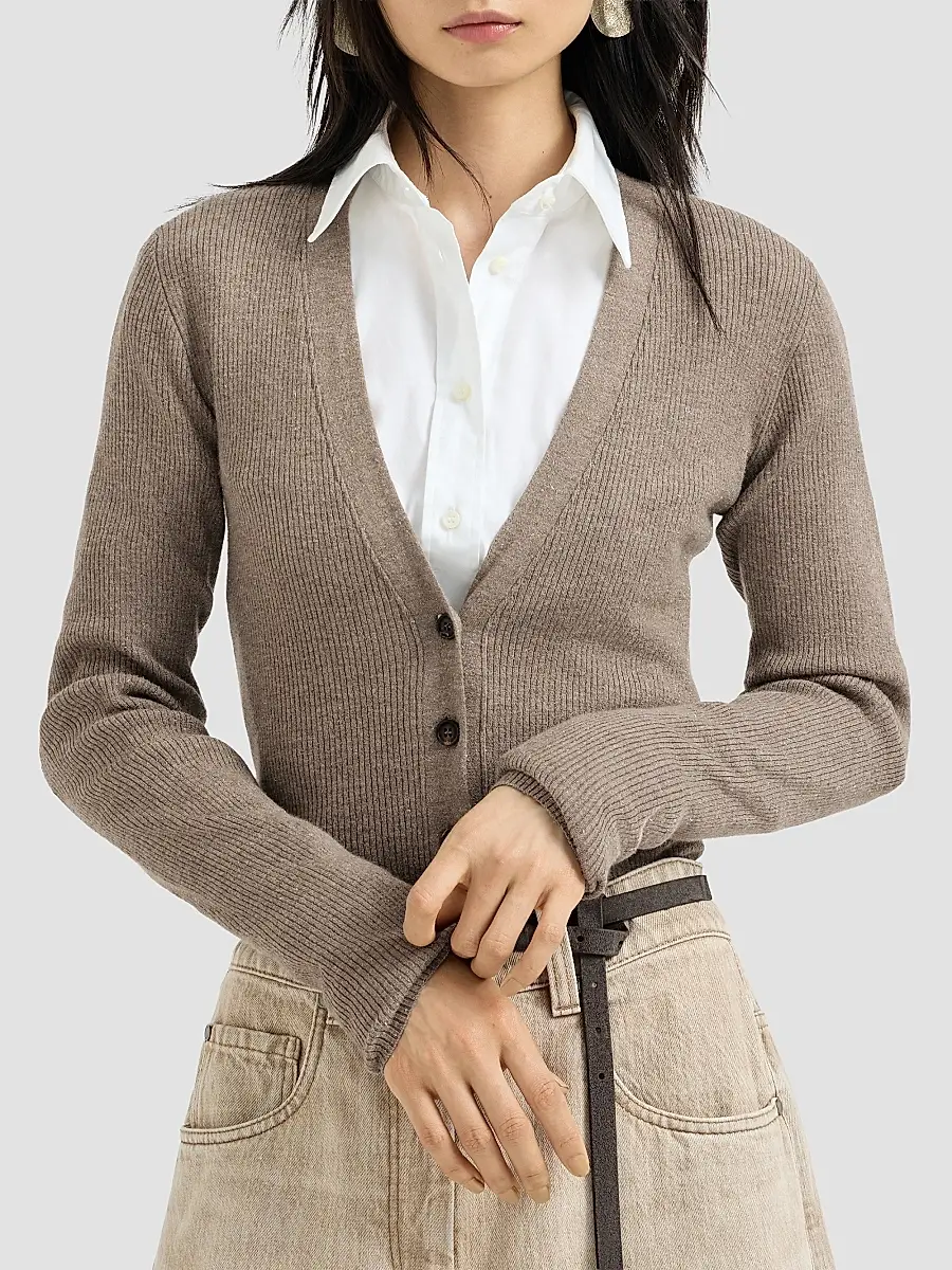 Brunello Cucinelli Women's Sparkling Cashmere Lightweight Ribbed Cardigan | Thumbnail 3 Brunello Cucinelli Women's Sparkling Cashmere Lightweight Ribbed Cardigan | Thumbnail 3