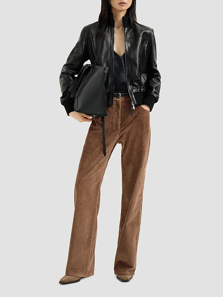 Brunello Cucinelli Women's Cotton Corduroy Straight Five-Pocket Trousers with Monili - Dattero | Thumbnail 2 Brunello Cucinelli Women's Cotton Corduroy Straight Five-Pocket Trousers with Monili - Dattero | Thumbnail 2