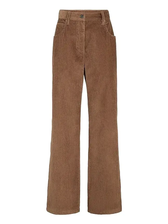 Women's Cotton Corduroy Straight Five-Pocket Trousers with Monili - Dattero