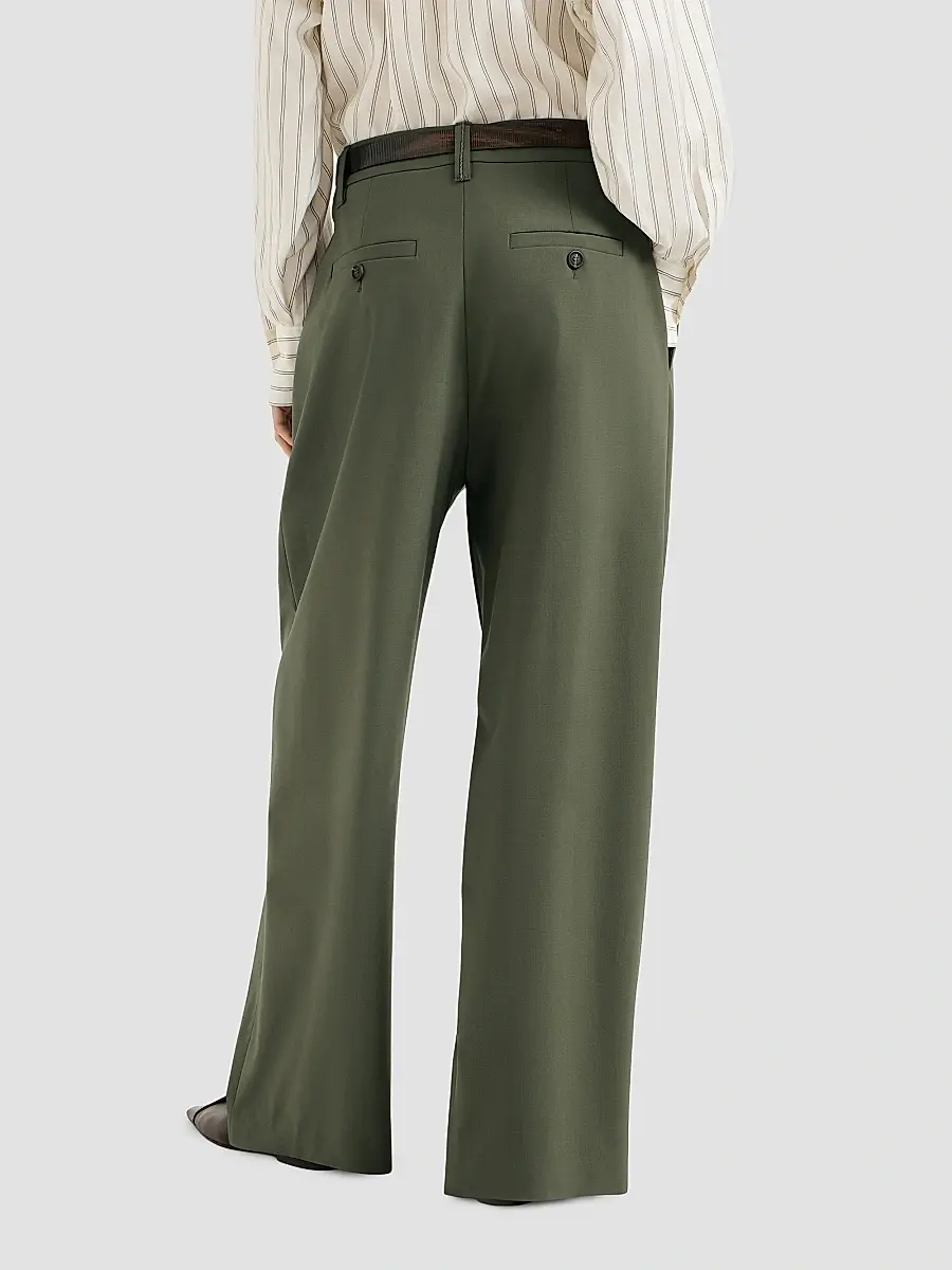 Brunello Cucinelli Women's Tropical Luxury Wool Tailored Trousers with Monili - Green | Thumbnail 4